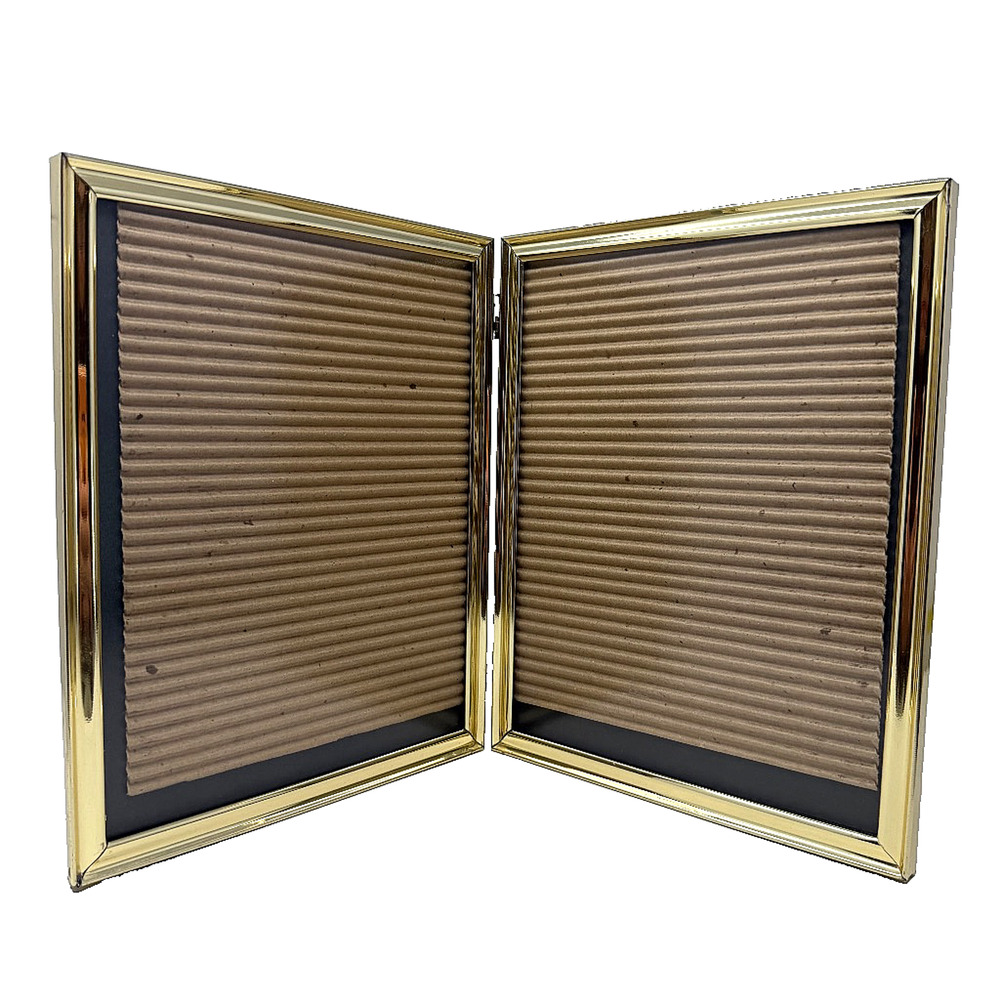 Vintage Gold Tone Metal Hinged Double Tabletop Picture Frame 10x8